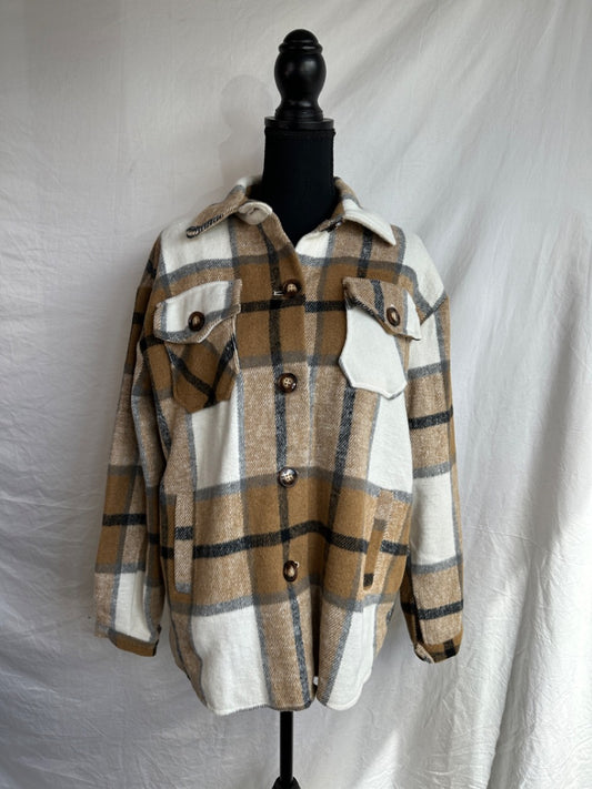 BROWN PLAID PRICELESS Women's Outerwear, MEDIUM