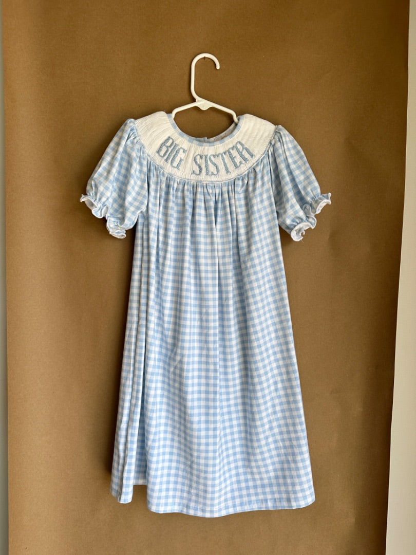 BLUE GINGHAM BIG SISTER LITTLE BEAR SMOCKS Children's, 3T