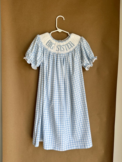 BLUE GINGHAM BIG SISTER LITTLE BEAR SMOCKS Children's, 3T