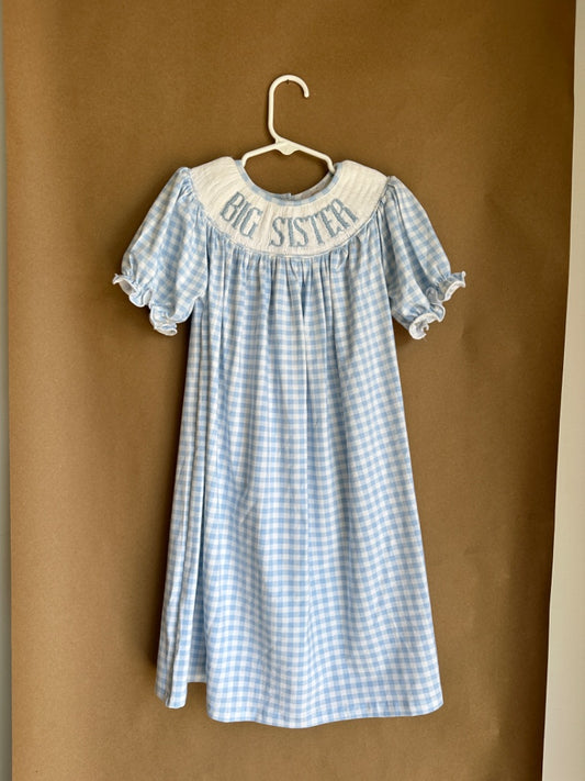 BLUE GINGHAM BIG SISTER LITTLE BEAR SMOCKS Children's, 3T