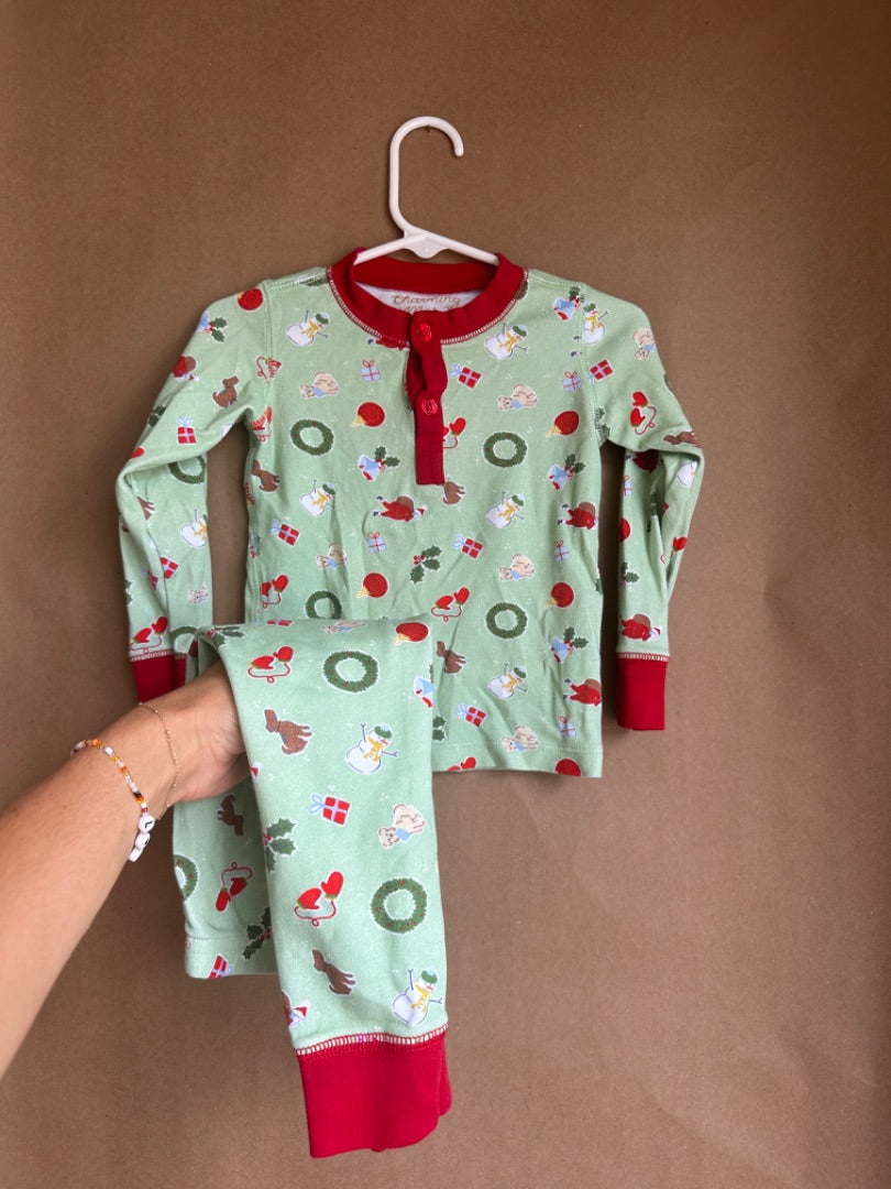 BOYS GREEN/RED CHRISTMAS PAJAMA LONG SLEEVE SET CHARMING MARY Children's, 2T