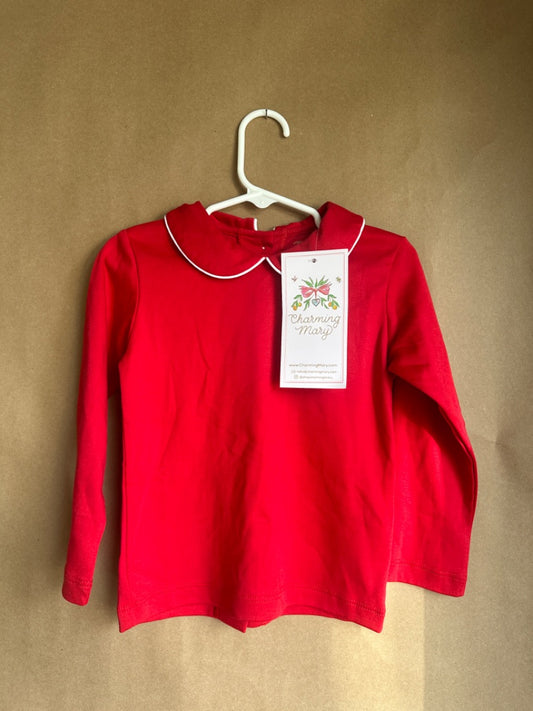 RED COLLARED LONG SLEEVE SHIRT CHARMING MARY Children's, 2T