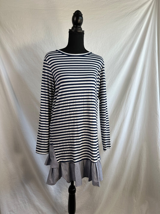 NAVY/WHITE STRIPED CLU TOO Women's Dresses, SMALL